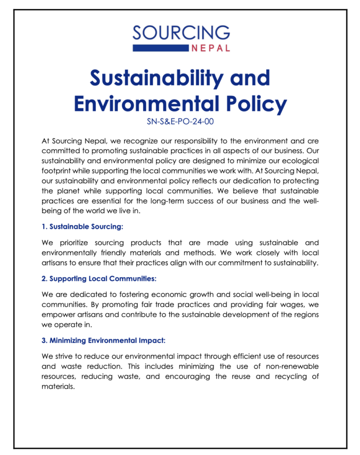 Sustainability and Environmental Policy Sourcing Nepal