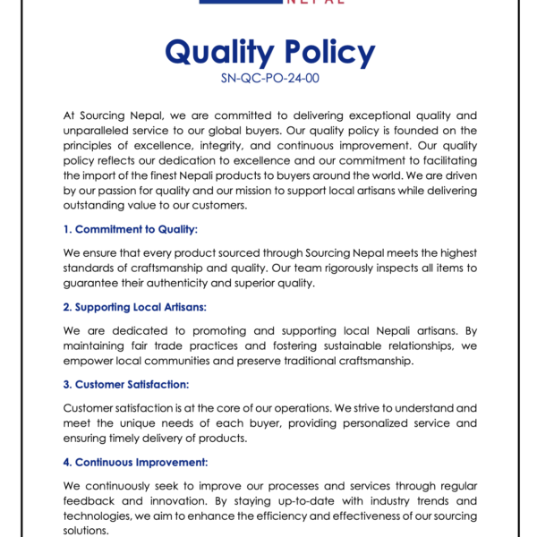 Sourcing Nepal Quality Policy