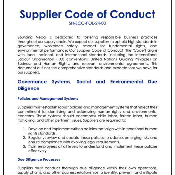 Sourcing Nepal Supplier Code of Conduct