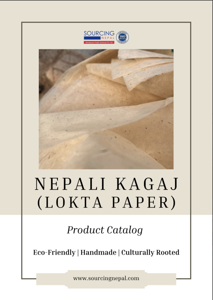 Cover of Lokta Paper Catalogue featuring handmade paper products from Nepal