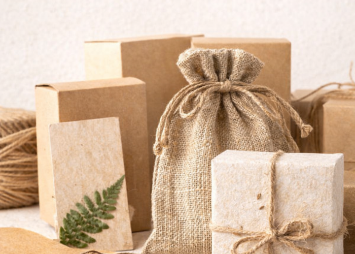 Sustainable packaging products from Nepal including burlap bags, handmade paper boxes, and biodegradable kraft packaging for global markets
