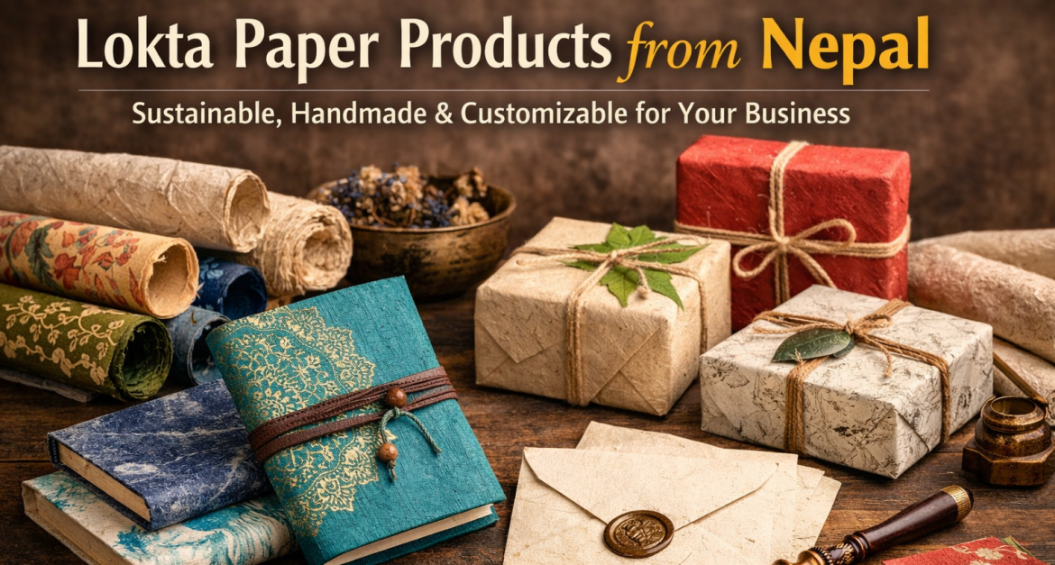 Handmade Lokta paper products from Nepal including journals, gift boxes, envelopes, and eco-friendly stationery for global buyers